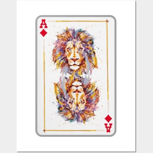 Lion Head Ace of Diamonds Playing Card Posters and Art